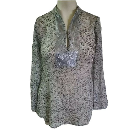 CHARTER CLUB PETITE 100% Polyester Sheer Tunic Style Blouse Top Sequined Sz 2P - Picture 1 of 6